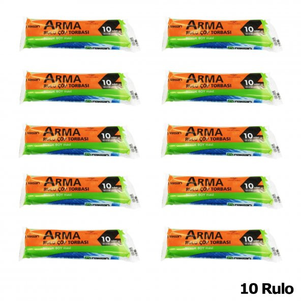 Arma Standart Büyük Boy 50 Litre Çöp Torbası Poşeti / 65 x 80 Cm - Mavi - 10 Adetlik 10 Rulo - 2