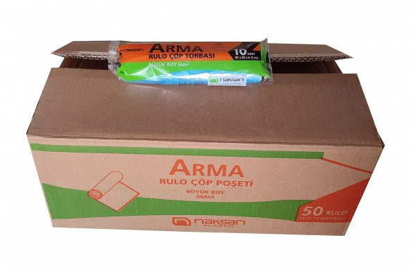 Arma Standart Büyük Boy 50 Litre Çöp Torbası Poşeti / 65 x 80 Cm - Mavi - 10 Adetlik 3 Rulo - 3