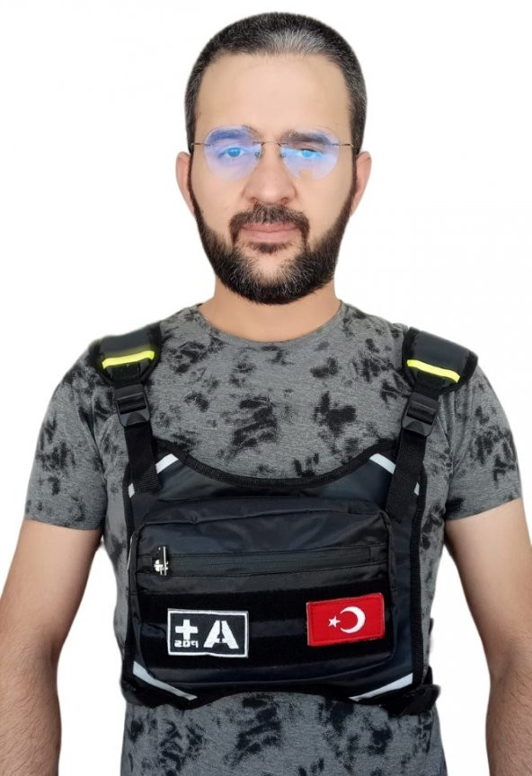 Motorcu Göğüs Çantası Reflektörlü Su Geçirmez Kan Grubu A+