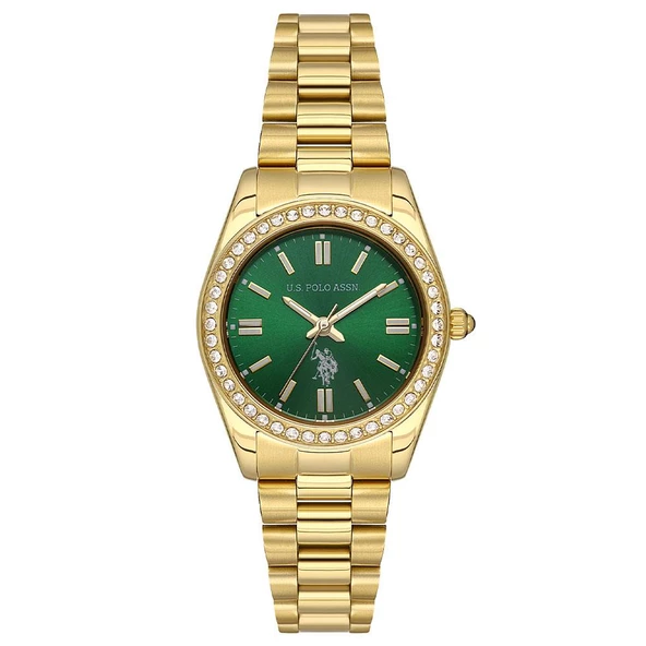U.S. POLO ASSN. USPA2067-07 ALTIN KAPLAMA TAŞLI KADIN KOL SAATİ ürün görseli 1