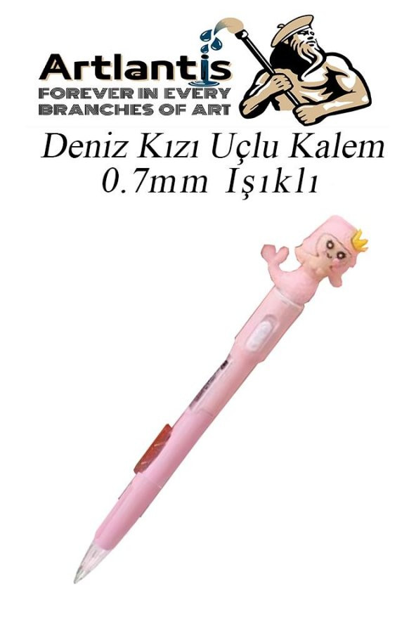 Işıklı Deniz Kızı Uçlu Kalem Seti Pembe 0.7 mm 1 Paket Denizkızı Başlıklı Versatil Kalem Süslü Silikonlu Hediyelik Kalem - 2