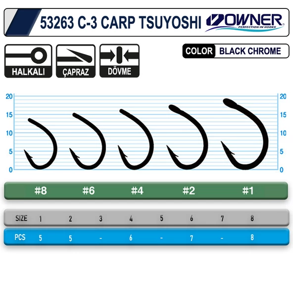 Owner 53263 C-3 Carp Tsuyoshi Black Chrome Sazan Olta İğnesi - 3