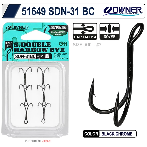 Owner 51649 SDN-31 Black Chrome İkili Rapala İğnesi - 2