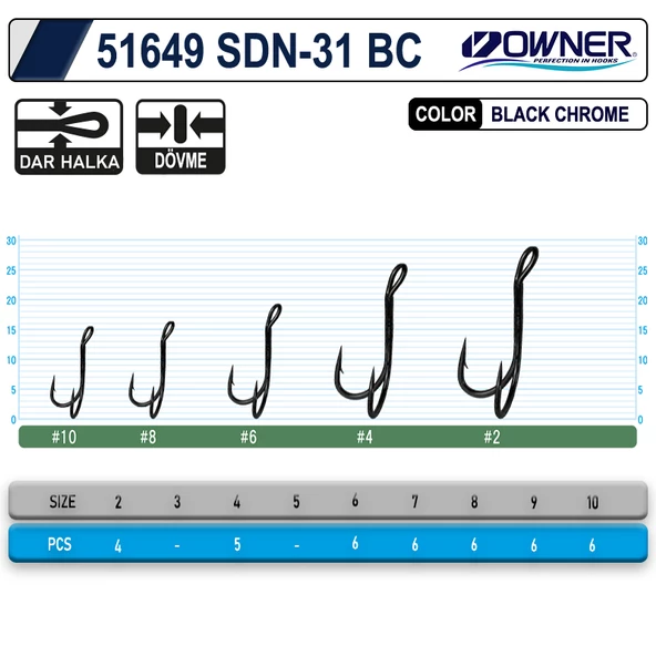 Owner 51649 SDN-31 Black Chrome İkili Rapala İğnesi - 3