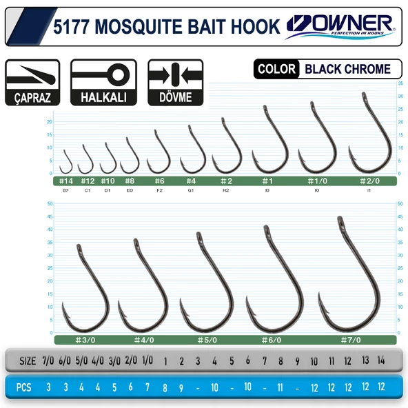 Owner 5177 Mosquito Hook Black Chrome Sinek Olta İğnesi - 3