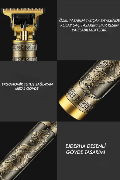 Jasper Metal Gövdeli T-Bıçak Saç Ense Sakal Çizim Lazer Epilasyon Öncesi Çizim Tıraş Makinesi - 3