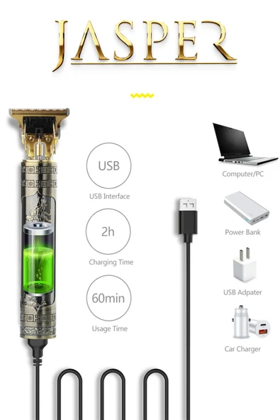 Jasper Metal Gövdeli T-Bıçak Saç Ense Sakal Çizim Lazer Epilasyon Öncesi Çizim Tıraş Makinesi - 6