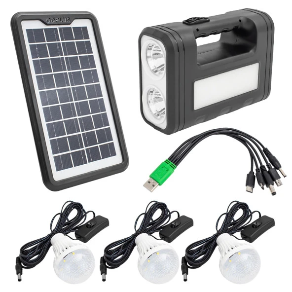 Powermaster Solar Güneş Enerji Panelli 3 Ampullü Kamp Lambası Aydınlatma Powerbank Özellikli Çoklu Şarj Kablolu