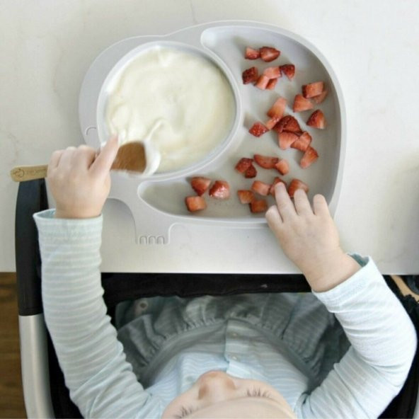 Bebek ve Çocuk için Sevimli Fil Model Desenli Yemek Bebek Mama Kabı Bölmeli Tabak (579)