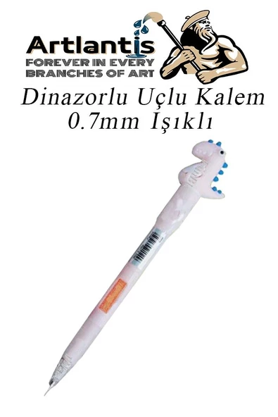 Işıklı Dinazor Uçlu Kalem 0.7 1 Adet Dinazor Başlıklı Versatil Kalem Süslü Silikonlu Hediyelik Kalem - 2