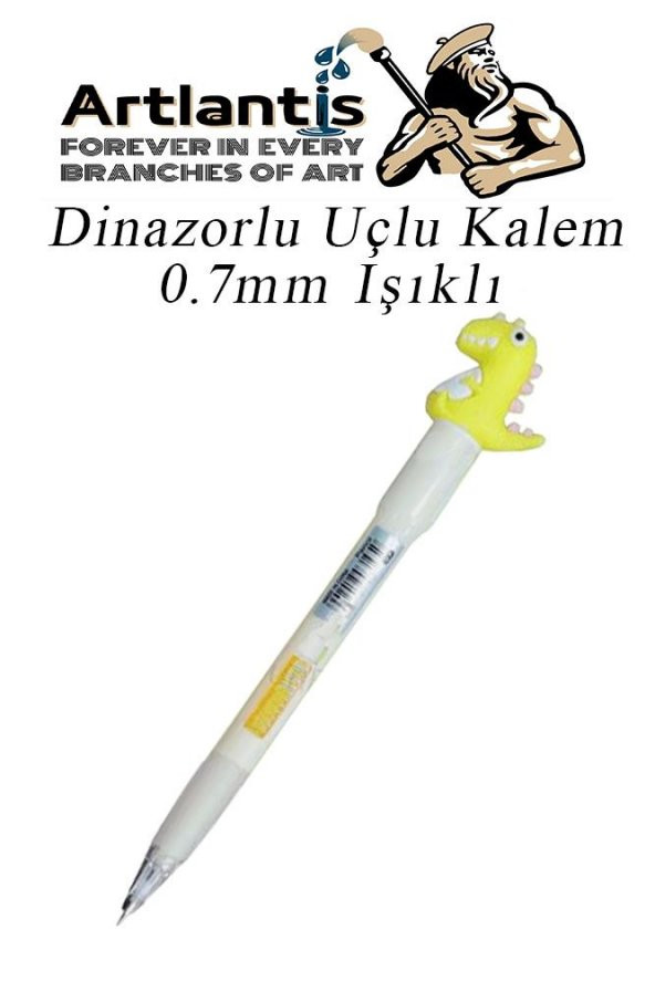 Işıklı Dinazor Uçlu Kalem 0.7 1 Adet Dinazor Başlıklı Versatil Kalem Süslü Silikonlu Hediyelik Kalem