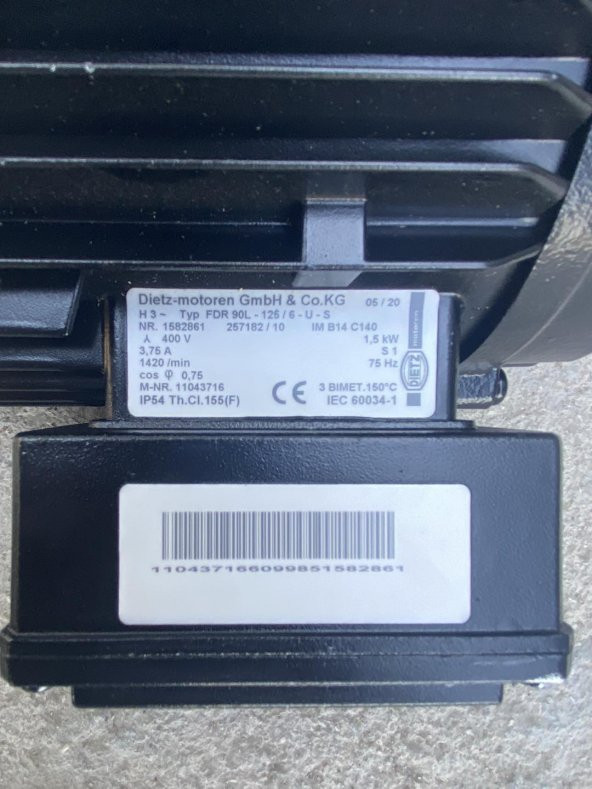 Dietz FDR 90L -125 / 6 - U -S Elektrik Motoru 1.5 kW 400V 1420 r/min - 6
