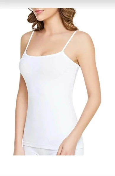 TUTKU 0135 BAYAN RİBANA İP ASKILI ATLET 6 ADET  BEYAZ 4XL - Resim 2