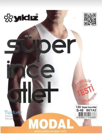 YILDIZ 120 ERKEK MODAL SÜPER İNCE ASKILI ATLET TEKLİ  XL BEYAZ - Resim 2