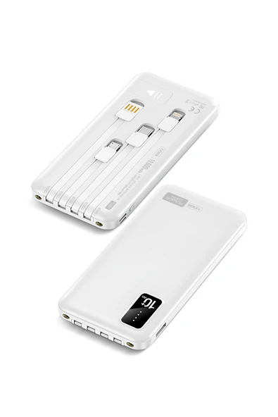 10.000 Mah Kablolu Dijital Göstergeli 10.000 Mah Garantili Dahili Stand TX109 Beyaz Powerbank - 3