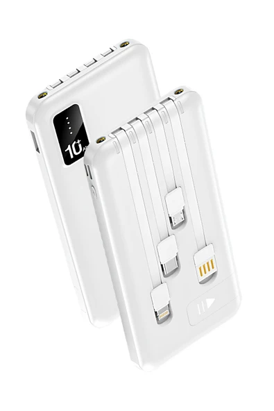 10.000 Mah Kablolu Dijital Göstergeli 10.000 Mah Garantili Dahili Stand TX109 Beyaz Powerbank - 2