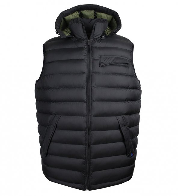 Erkek Büyük Beden Kapşonlu Kışlık Yelek Dekons Siyah