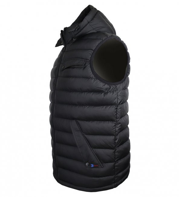 Erkek Büyük Beden Kapşonlu Kışlık Yelek Dekons Siyah - 2