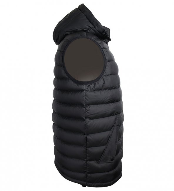 Erkek Büyük Beden Kapşonlu Kışlık Yelek Dekons Siyah - 4