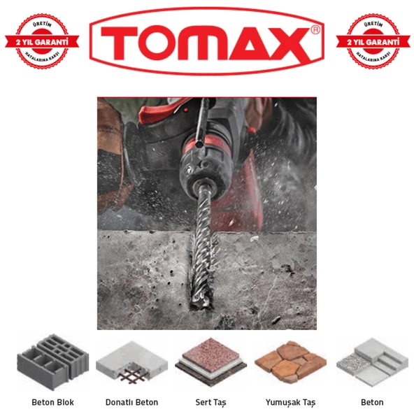 Tomax SDS Plus 9x210 mm 4 Elmaslı Beton ve Duvar Delme Matkap Ucu – CrMo - Resim 4