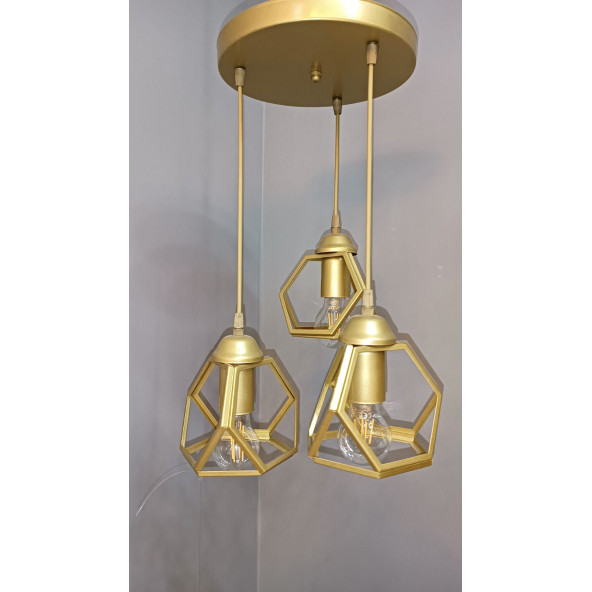 GOLD PRİZMA SARKIT AVİZE 3'LÜ - 2