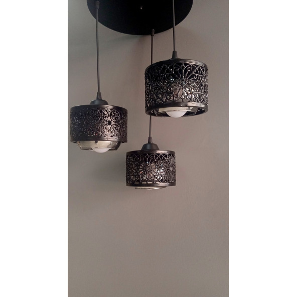 3'LÜ SİYAH MOTİFLİ GLOB CAMLI SARKIT AVİZE - 2