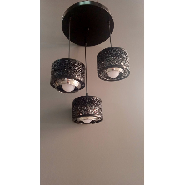 3'LÜ SİYAH MOTİFLİ GLOB CAMLI SARKIT AVİZE - 3