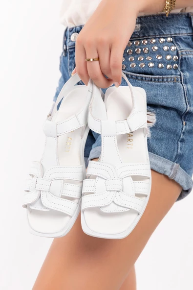 i miei sandali-0107 Hakiki Deri Kadın Günlük Beyaz Tatil Sandaleti ürün görseli