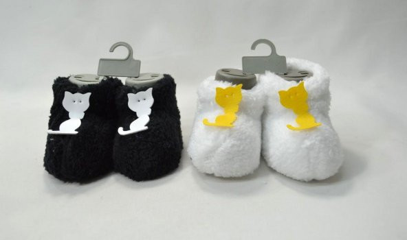 ERKEK BEBEK KEDİ DETAYLI BEYAZ VE SİYAH RENKLİ 2Lİ İLK ADIM PANDUFU