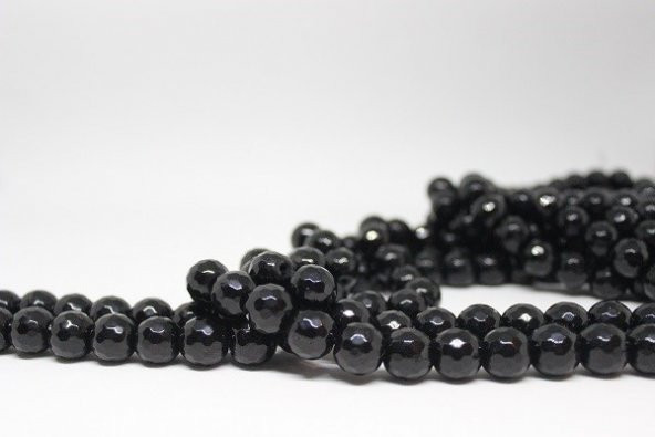 Onix (Oniks) Taşı Faset Kesim Parlak YARIM Dizi 12mm (18cm uzunluğundadır) ürün görseli