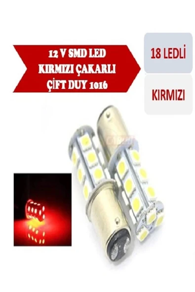 Çakar Ledli Stop Ampulü Fren Lambası 18 Led Kırmızı Çift Duy 1016 - 1