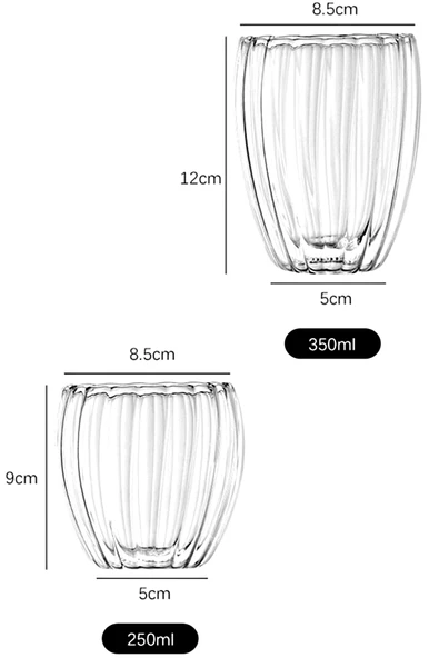 2'li Çift Cidarlı Burgulu Kristal Cam Bardağı Çay Süt Kahve Kupası Sıcak & Soğuk Retro Bardak Seti - 5