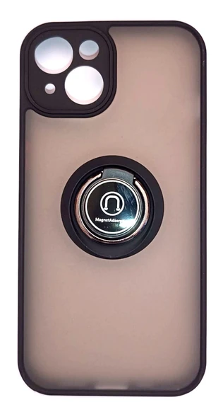 iphone 13 Uyumlu Standlı Manyetik Tutuculu Sert Kılıf Yarı Şeffaf Siyah ürün görseli 1