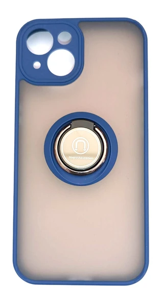 iphone 13 Uyumlu Standlı Manyetik Tutuculu Sert Kılıf Yarı Şeffaf Lacivert ürün görseli 1