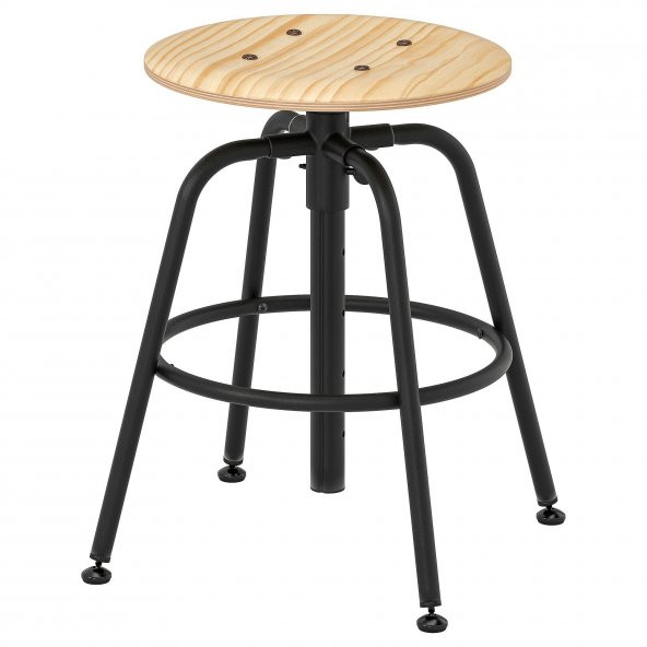 Çam Tabure, Siyah Renk MeridyenDukkan Metal Ayaklar ,Ayarlanabilir Yükseklik Mutfak Masa Taburesi ürün görseli