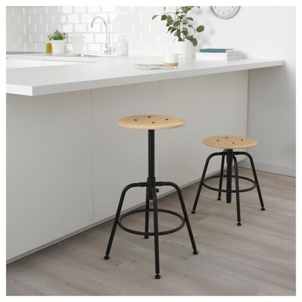 Çam Tabure, Siyah Renk MeridyenDukkan Metal Ayaklar ,Ayarlanabilir Yükseklik Mutfak Masa Taburesi - Resim 6