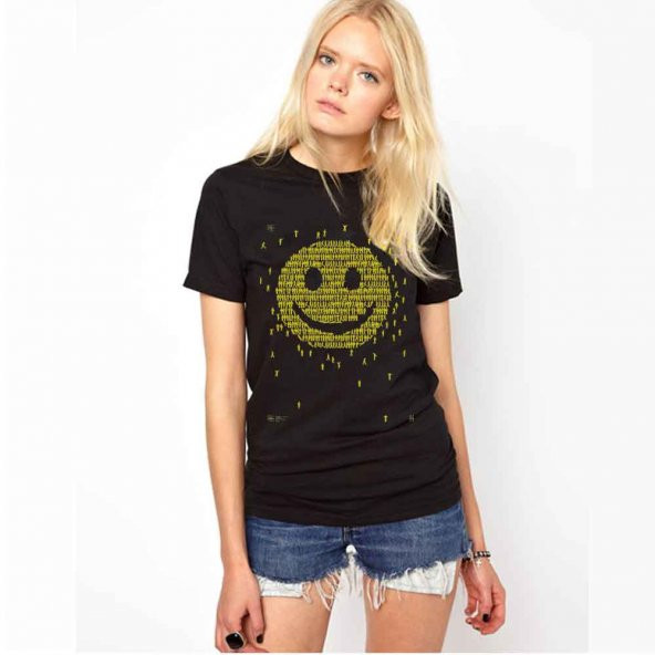 Smile Humans Baskılı Dar Kesim Kadın Siyah t-shirt - 1