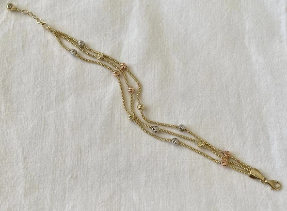 Üç Sıra Renkli Toplu Altın Bileklik - Resim 1