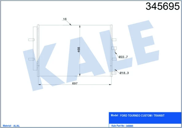 KALE KLİMA RADYATÖRÜ KONDENSER TRANSİT TOURNEO CUSTOM V362 13 V363 14 2.2 TDCİ 717x46