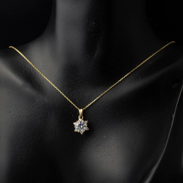 14 Ayar Hanımeli Tek Taş Altın Kolye - Resim 2