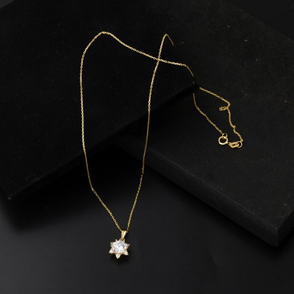 14 Ayar Hanımeli Tek Taş Altın Kolye - Resim 4