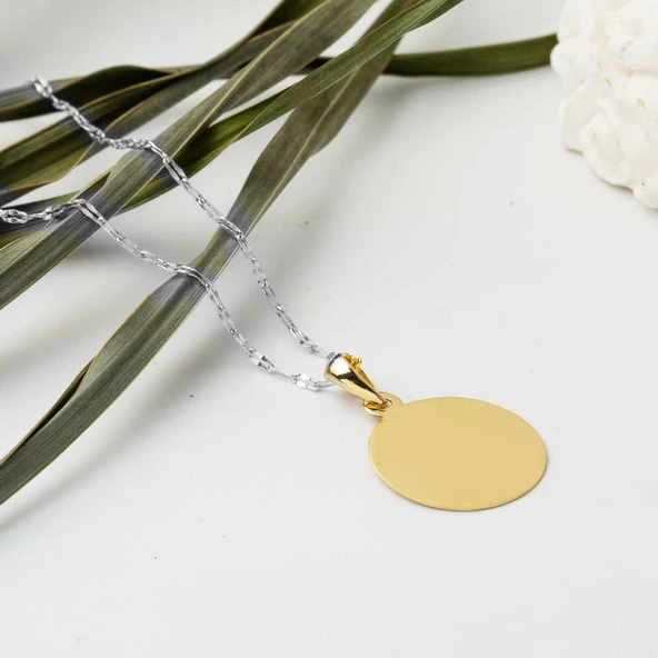 1.5 cm Çaplı 14 Ayar Altın Plaka Kolye Ucu - Resim 3