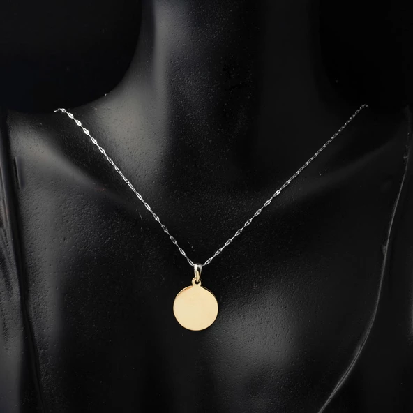 1.5 cm Çaplı 14 Ayar Altın Plaka Kolye Ucu - Resim 2