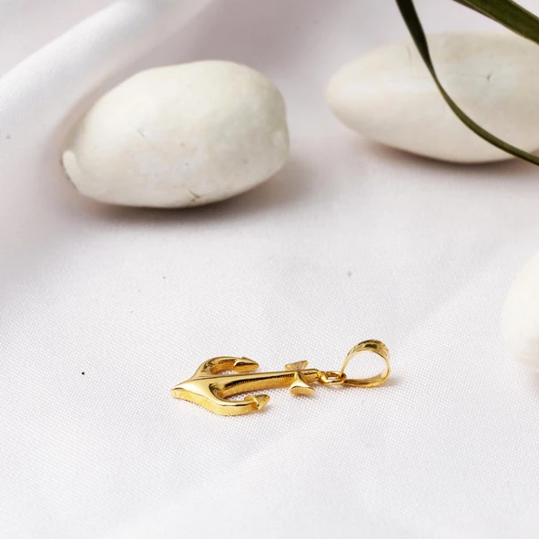 Deniz Çapası 14 Ayar Altın Kolye Ucu - Resim 3