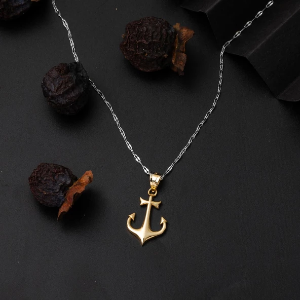 Deniz Çapası 14 Ayar Altın Kolye Ucu - Resim 4