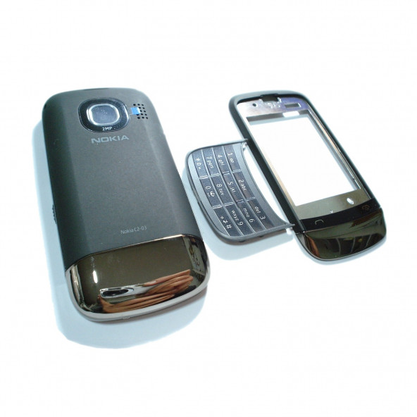 Nokia C2-03 Kasa Kapak Tuş Takımı C2-03 Uyumlu Siyah Renk Orta Kasa Ön Kapak Arka Kapak