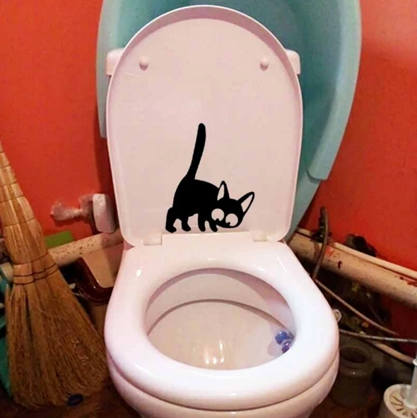 Wc Tuvalet Klozet Dekorasyonu İçin Dekoratif Yavru Kedi Gizli Sticker Çıkartma - 2