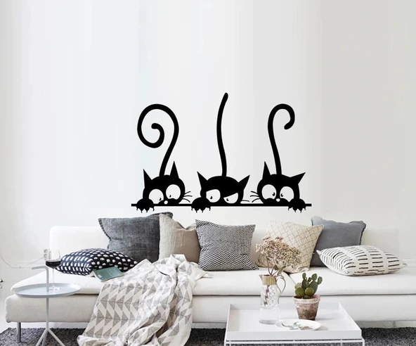 Dekoratif Kedi Temalı Ev Ofis Cafe İçin Duvar Sticker Çıkartma - 2