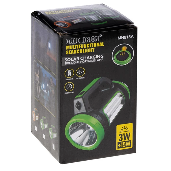 POWERMASTER MH-818A ŞARJLI + SOLAR 5 MODLU ÇOK FONKSİYONLU 3W+15W IŞILDAK EL FENERİ - 5