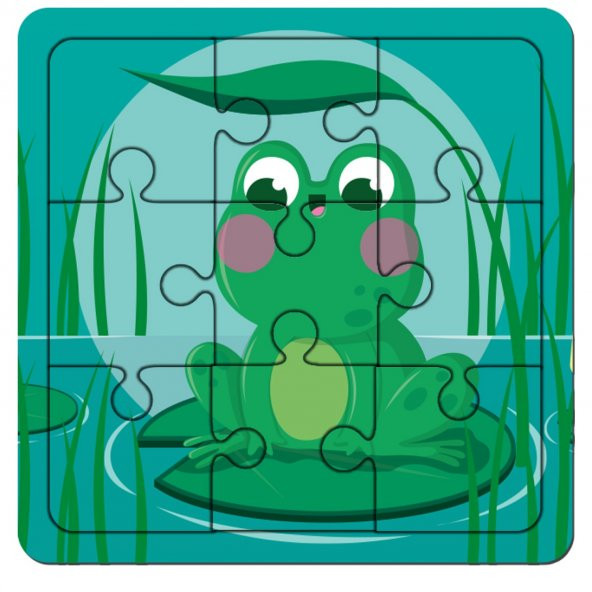 Kurbağa İlk Puzzlem Çocuklar İçin Eğitici-Öğretici Ahşap Oyuncak 9 Parça